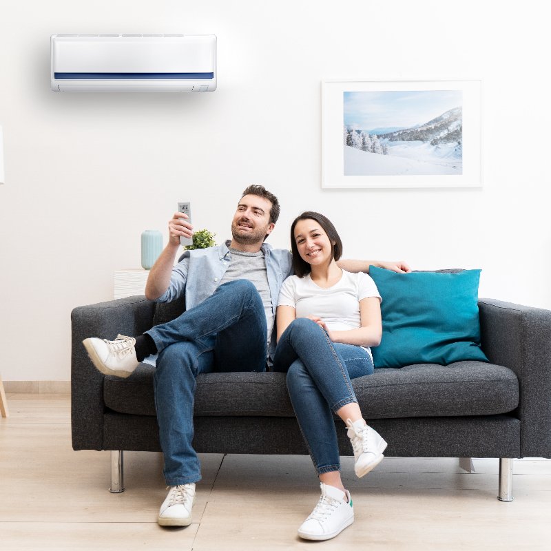 couple relaxing after AC repair